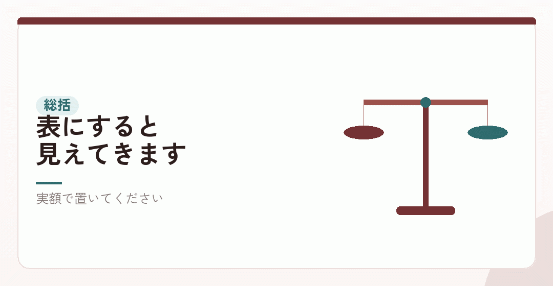 失うものと得るものを、並べて見るを表したイラスト