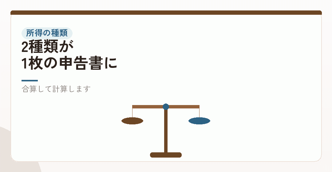 事業所得と給与所得が、同じ年に並ぶを表したイラスト