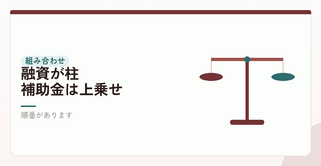 融資と補助金を、どう組み合わせるかを表したイラスト