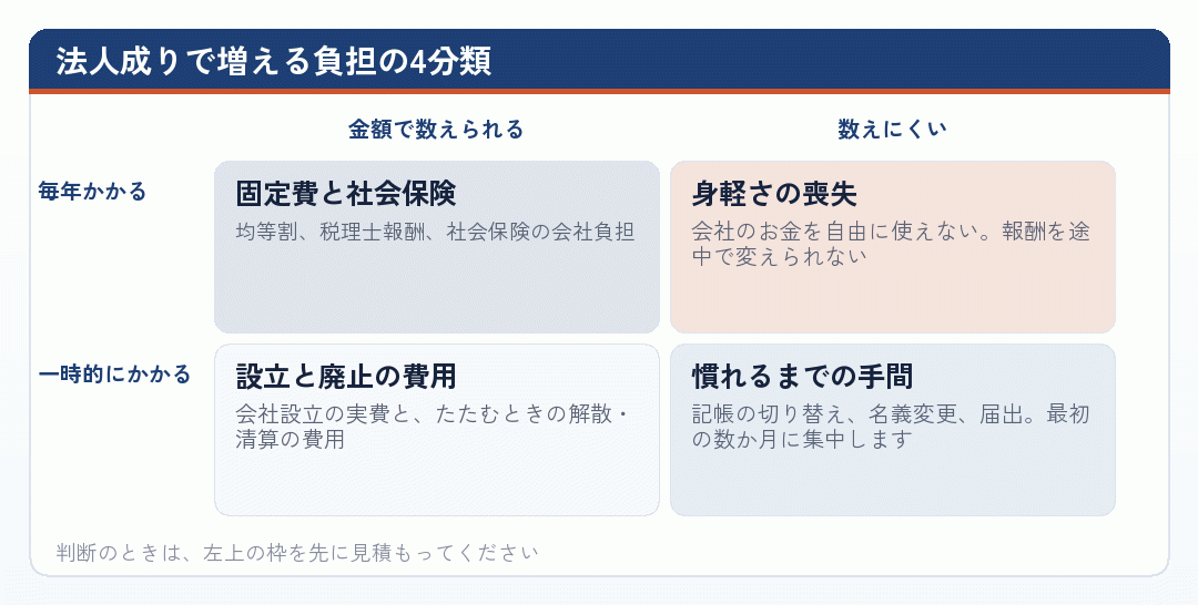法人成りで増える負担の4分類