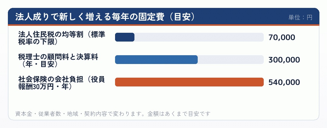 法人成りで新しく増える毎年の固定費(目安)