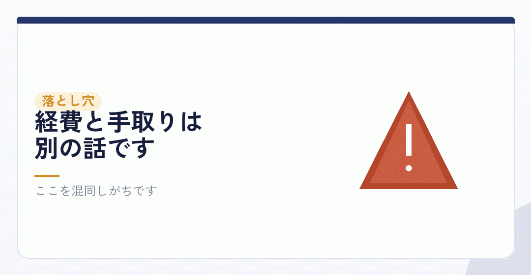 経費が増えても、手元が増えるとは限らないを表したイラスト
