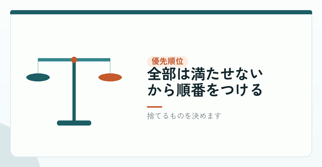 5つの物差しを並べて、優先順位をつけるを表したイラスト
