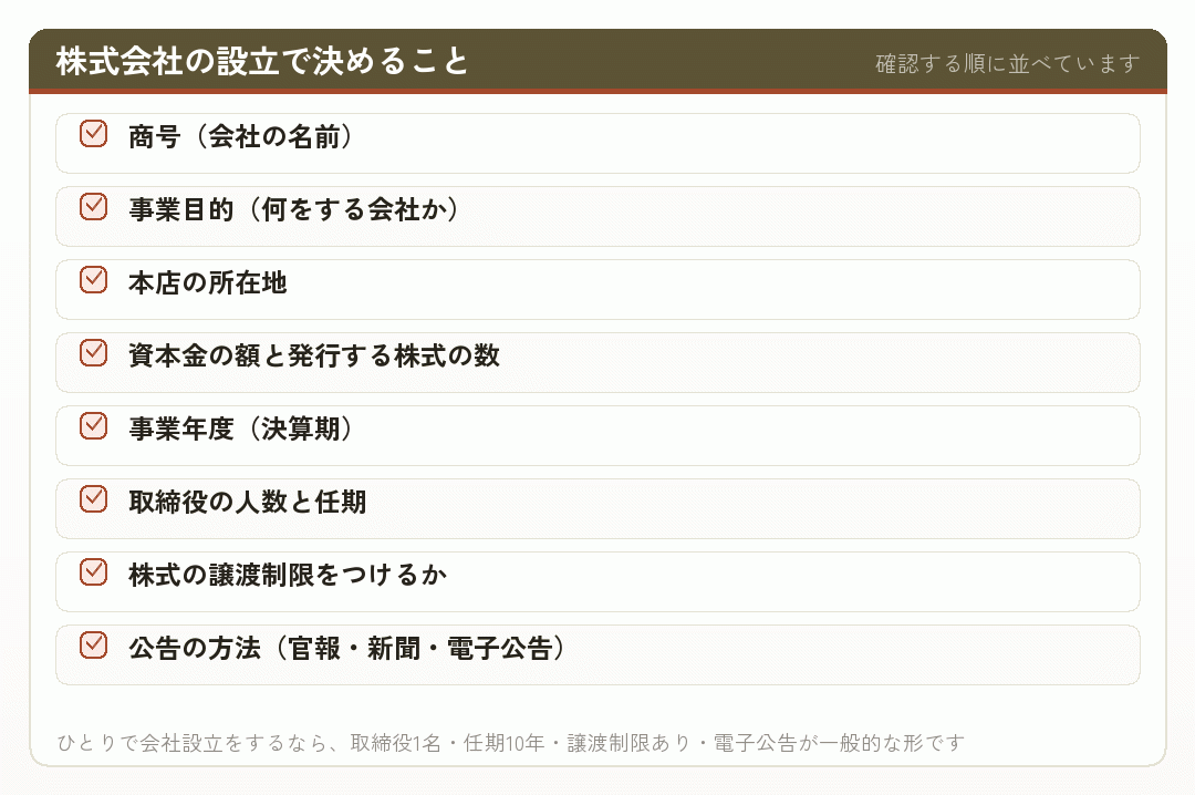 株式会社の設立で決めること