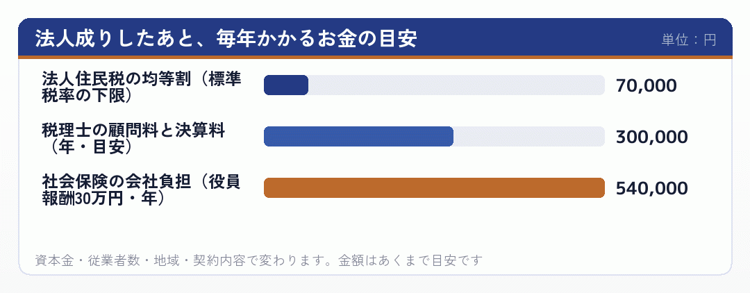 法人成りしたあと、毎年かかるお金の目安
