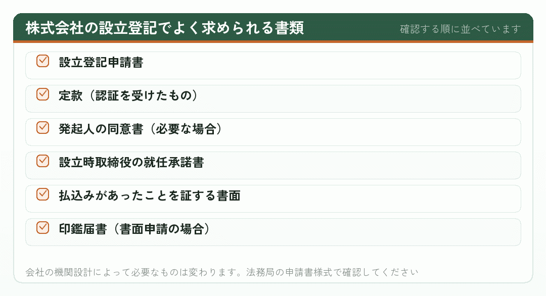 株式会社の設立登記でよく求められる書類