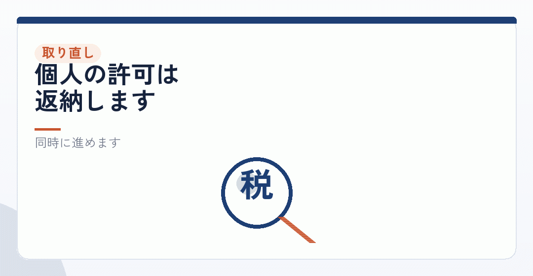 取り直しになる代表例——古物商と酒販を表したイラスト