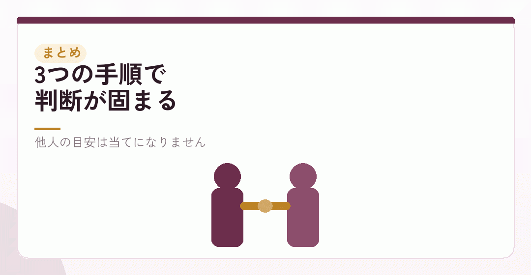 まとめ|帯を知り、方向を見て、条件を足すを表したイラスト