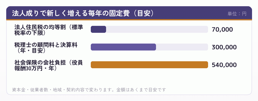 法人成りで新しく増える毎年の固定費(目安)