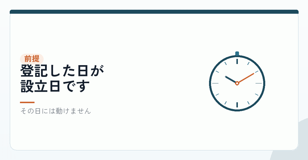 設立日と、事業が回り出す日は違うを表したイラスト